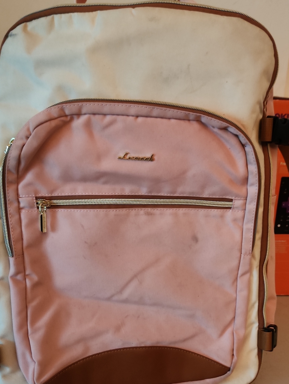 Lavender Pink Canvas Backpack with Brown Trim by LAVANDER